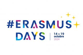 Logo de Erasmus Days. Hashtag con estrellitas. Del 14 al 19 de octubre